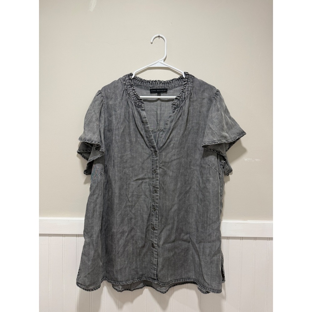 Jane & Delancey Short Sleeve Flutter V-Neck Top Blouse Gray Women Size 2X